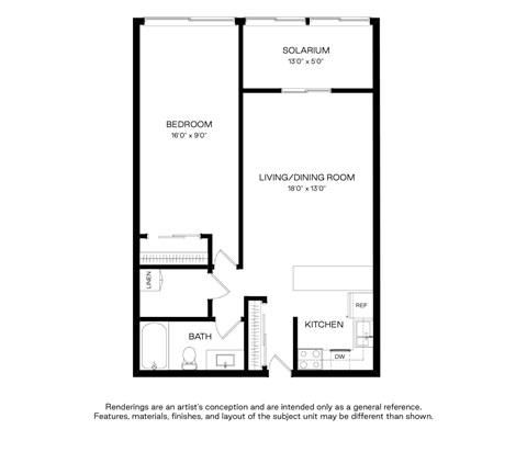 Floor plan for 1 bed, 1 bath, 794 sqft